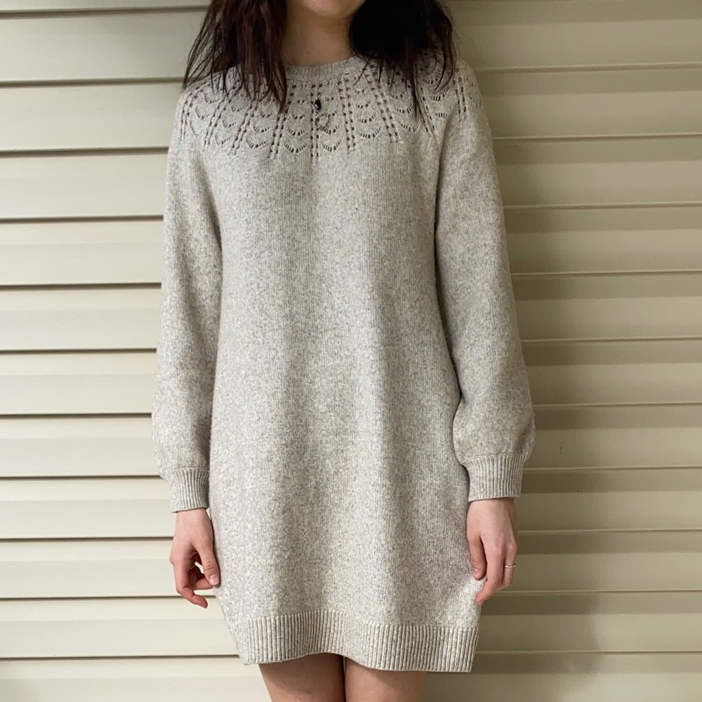 Cream colored midi dress with neck cut-out
